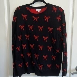 Charter club - HOLIDAY SWEATER black and red bow tie sweater - large petit